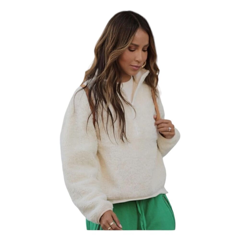 Sincerely Jules Holly Half Zip Cream Sherpa Sweatshirt Jacket 2X - Picture 3 of 6